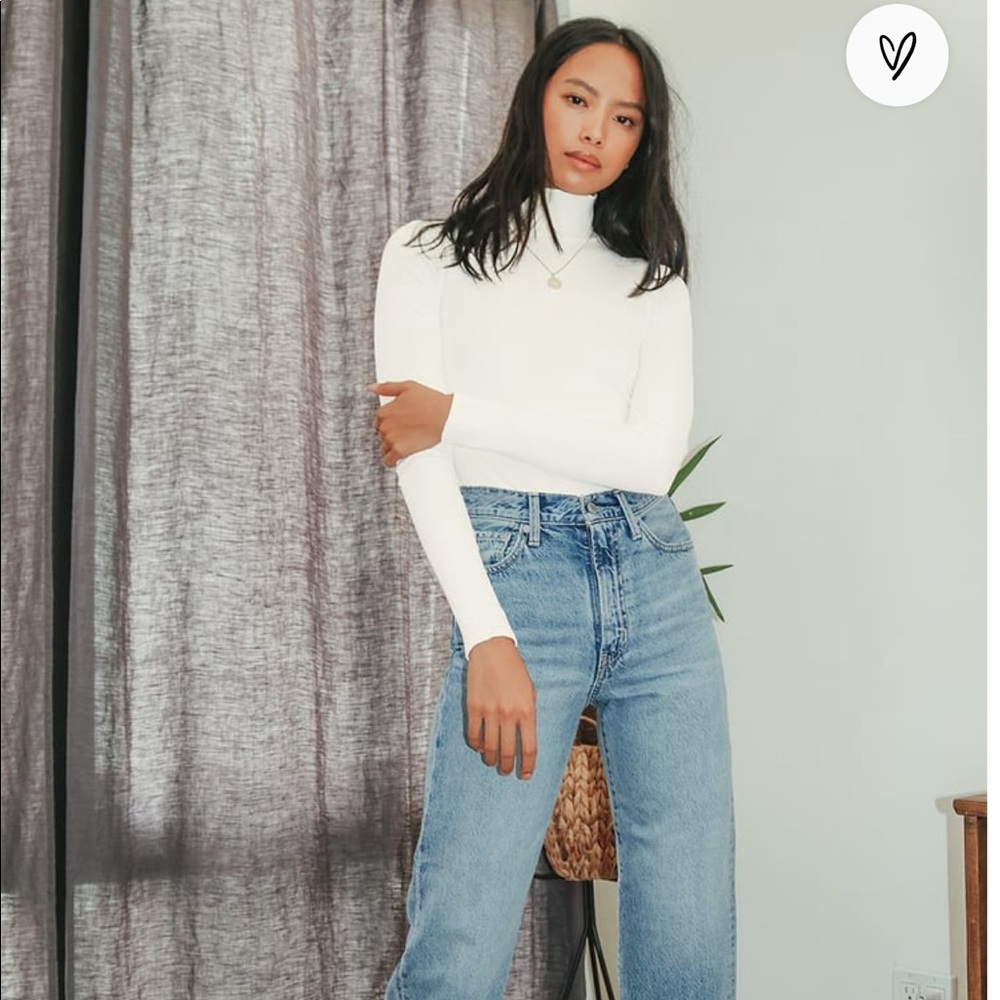 Wilde Ivory Ribbed Long Sleeve Mock Neck Bodysuit